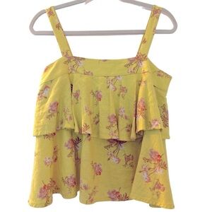 ABOUND tiered crop top, yellow and florals. Square neckline. 1” straps. Linen